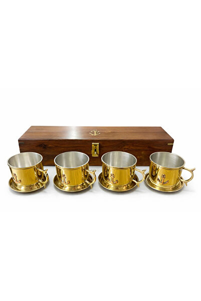 TTT 38X10 cm Set of 4 Brass Cups with Wooden Box
