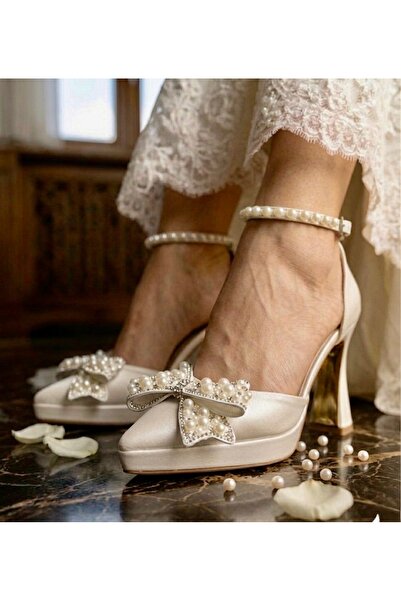 Felisya Butik Κομψά νυφικά παπούτσια με τακούνι πλατφόρμας και πέρλες - FELİS...