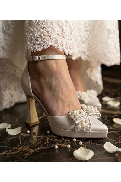 Felisya Butik Κομψά νυφικά παπούτσια με τακούνι πλατφόρμας και πέρλες - FELİS...