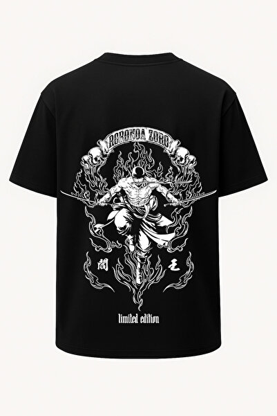 nirvoda Oversize Roronoa Zoro One Piece Μπλουζάκι Μαύρο με Στάμπα Περιορισμέν...