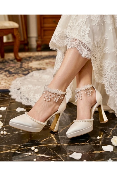 Felisya Butik Κομψά νυφικά παπούτσια με τακούνι πλατφόρμας και πέρλες - FELİS...