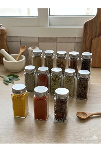aram 24Pcs Glass Spice Jar with 24 Spice Labels - Empty Square Spice Bottles