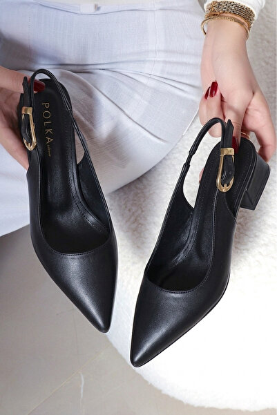 POLKA STORE Γυναικεία παπούτσια με χρυσή μεταλλική αγκράφα, ματ μυτερή μύτη κ...