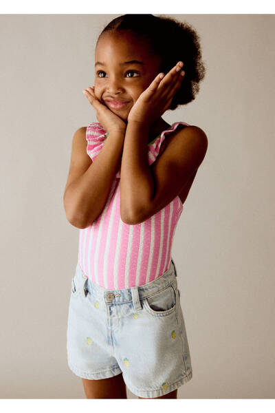 MANGO Baby Limon desenli denim şort