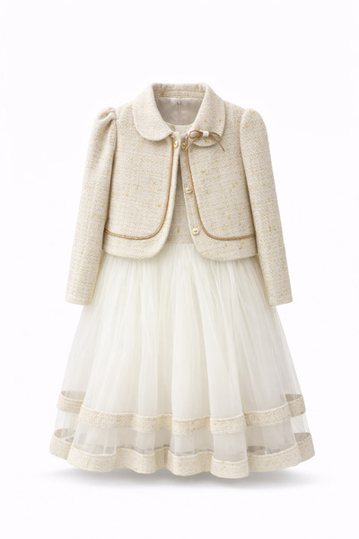 CQCQ Κομψό βραδινό φόρεμα για κορίτσια με σακάκι, εκρού τούλι, φόρεμα για ειδ...