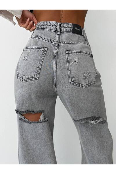 DENİKK بنطلون جينز واسع الساق بتصميم خاص من تريند - بنطلون جينز واسع الساق بت...