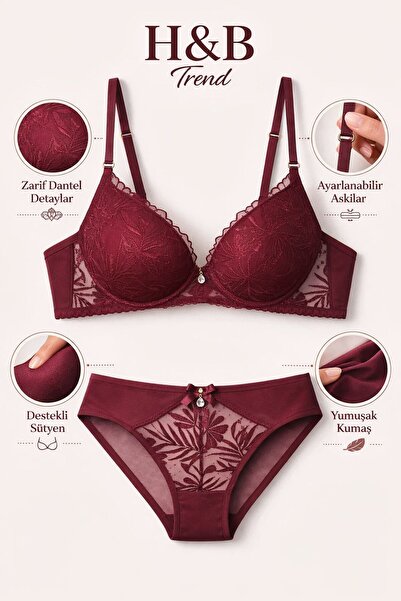 HB TREND Γυναικείο Σετ Σουτιέν και Εσώρουχα με Δαντέλα - Κομψό Σχεδιαστικό Σε...