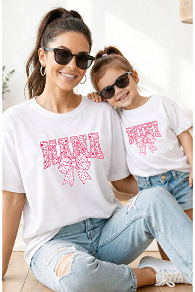 SUNFREE MAMA MINI Baskılı Anne Kız Kombin Tişört Takımı 2'Lİ Set T-Shirt (ÇOC...