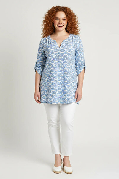 Shape Of You Patterned Folded Sleeve Buttoned Blouse