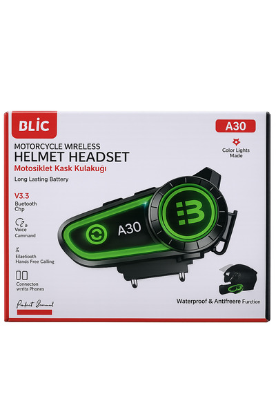 alpotekno BLIC A30 Bluetooth 5.3 Motosiklet Kask Intercom Kulaklık – RGB Işık...