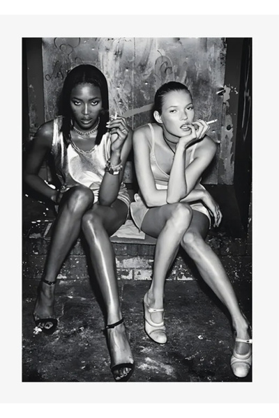 Taranist Poster - Kate Moss Naomi Campbell Siyah Beyaz Moda Wall Art