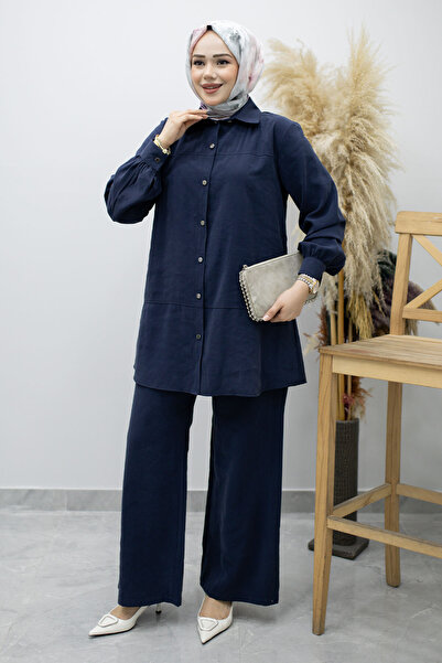 Tesettür Dünyası Κοστούμι με κουμπιά Modal TSD260169 Ναυτικό μπλε