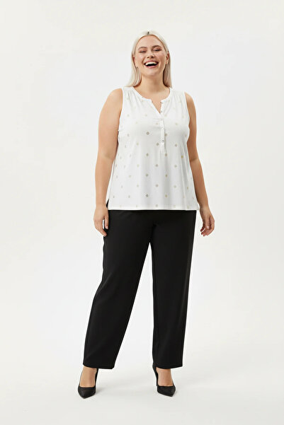 Shape Of You Gold Foil Printed Buttoned Sleeveless Blouse