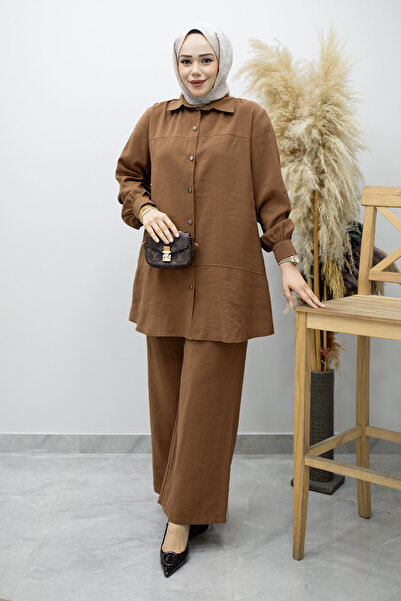 Tesettür Dünyası Σετ μοντάλ με κουμπιά TSD260169 Καφέ