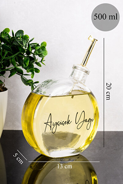 Dolkin Home 500 ml Yağdanlık Yuvarlak Form Gold Kapak Etiketli Cam Yağlık Zey...