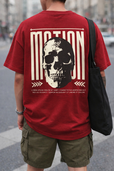 ArtYus Μπλουζάκι Unisex Oversize με στάμπα Motion Skull στην πλάτη – Βαμβακερ...