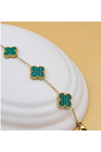DuRu LiNe Gold Steel Bracelet with Green Clover Detail – Symbol of Luck, Eleg...