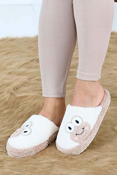 TOFİSA Γυναικείες Παντόφλες Σπιτιού Μπεζ με Κεντημένο Σχέδιο Βάτραχου - 27779...