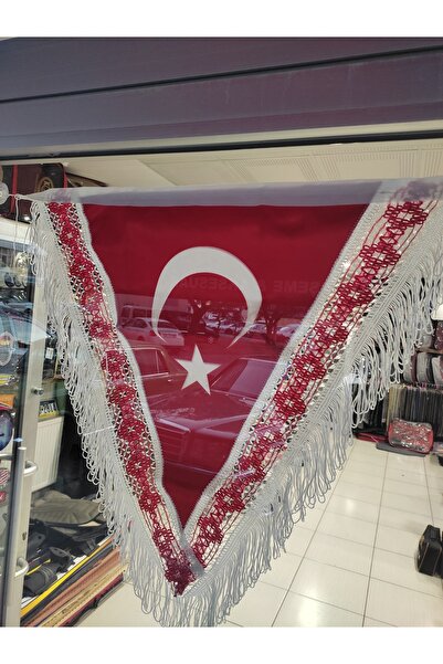 POLATLI OTO AKSESUAR Üçgen Türk Bayrağı Vantuzlu Kenar işlemeli Saçaklı 60X50 Cm