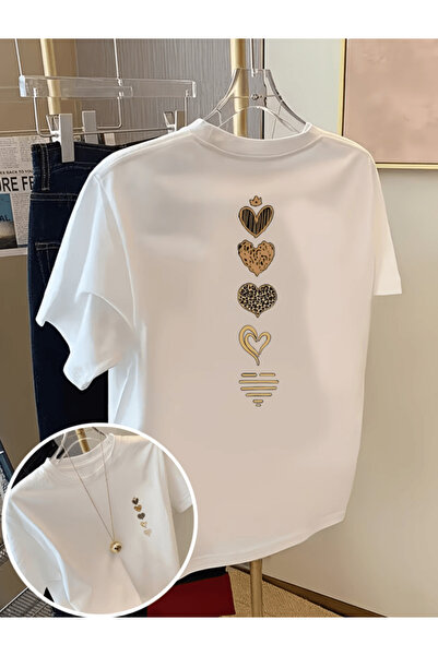 one button Μπλουζάκι μεγάλου μεγέθους με κάθετο σχέδιο λεοπάρ και στάμπα καρδ...