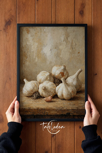 tablodea Βίντατζ ζωγραφική με μοτίβο σκόρδου για την κουζίνα, ζωγραφική με λά...
