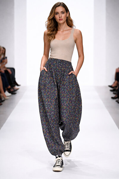 hoaryage Παντελόνι Shalwar με διχτυωτό φλοράλ σχέδιο από φανέλα Dividin 100% ...