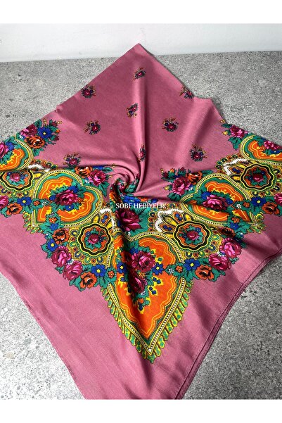 Sobe Hediyelik Mardin Yazması Floral Patterned Headscarf on Pink Background –...