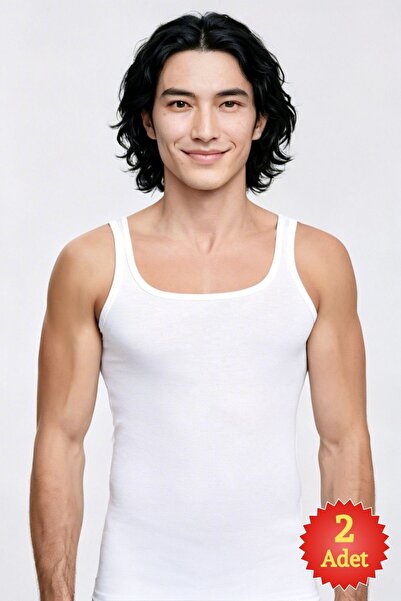 fevien 2-Piece Men's White Undershirt Set - 100% Cotton Camisole Double Ribbed