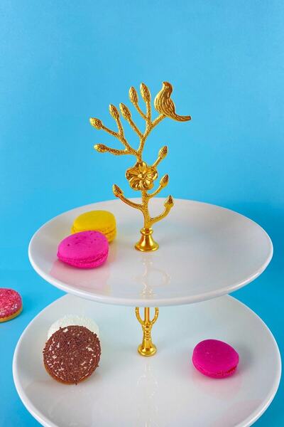 La Micellar Rocher Porcelain 2 Layer Cookie Plate Gold Detailed & Presentation Serving Plate