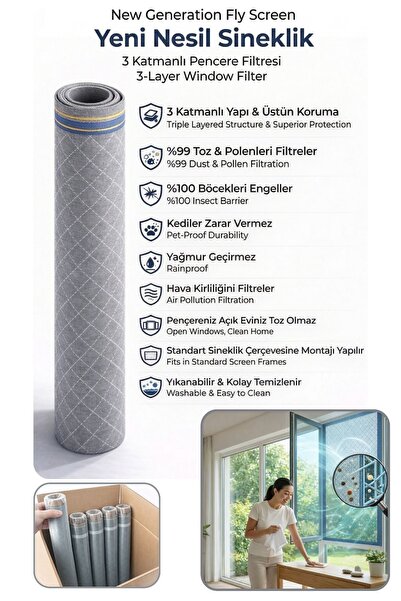 respilon YENİ NESİL SİNEKLİK -70x180CM RULO - TOZ POLEN FİLTRESİ -3 KATMANLI ...