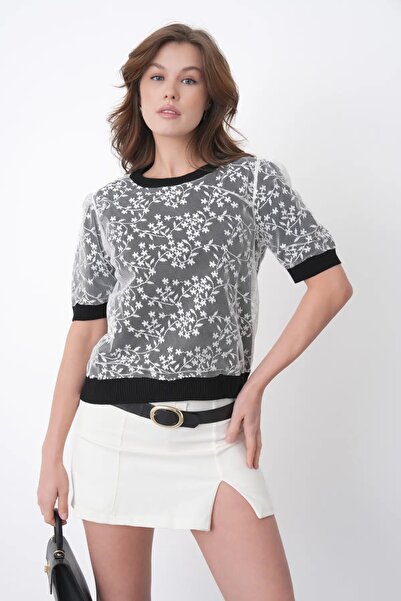 Park Karon 12058 Γυναικεία πλεκτή μπλούζα με λαιμόκοψη ποδηλάτου και λεπτομέρ...