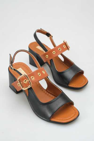 SENASTİL S125 Κομψά Γυναικεία Σανδάλια με Χρυσή Αγκράφα και Τακούνι Πάχους 6 εκ.