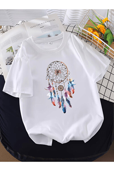 one button Πολύχρωμο μπλουζάκι με στάμπα με σχέδιο φτερών πουλιών, Premium Ov...