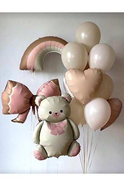 ÇITIPITISTORE Σετ γιορτής γενεθλίων με παπιγιόν και ροζ παστέλ αρκουδάκι