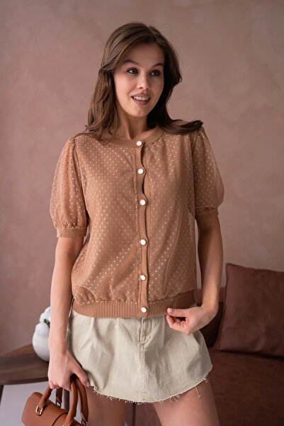 Park Karon 12082 Γυναικεία ζακέτα πλεκτή με λαιμόκοψη και κουμπιά, με λεπτομέ...