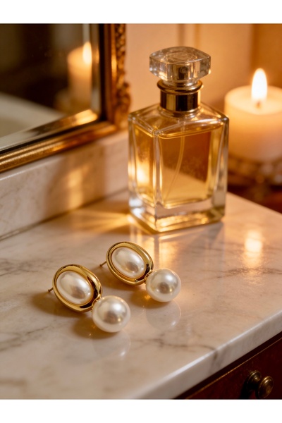 ayoljewelry أقراط نسائية ذهبية من الفولاذ بتصميم بيضاوي ومستدير مرصع باللؤلؤ ...