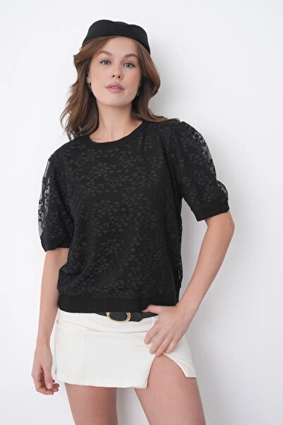 Park Karon 12058 Γυναικεία πλεκτή μπλούζα με λαιμόκοψη ποδηλάτου και λεπτομέρ...