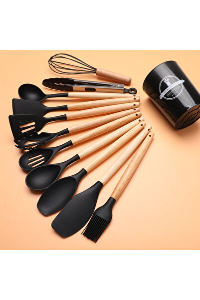 OEM Silicone Cooking Utensils 12 Pieces Kitchen Utensils Set with Wooden Handle