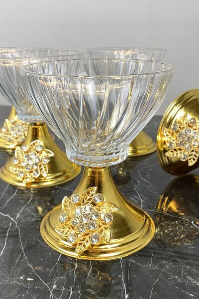 La Micellar Rocher 6-Piece Metal Gold Footed Glass Magnolia Catering Snack Bowl