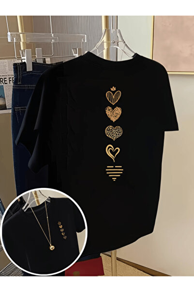 one button Μπλουζάκι μεγάλου μεγέθους με κάθετο σχέδιο λεοπάρ και στάμπα καρδ...