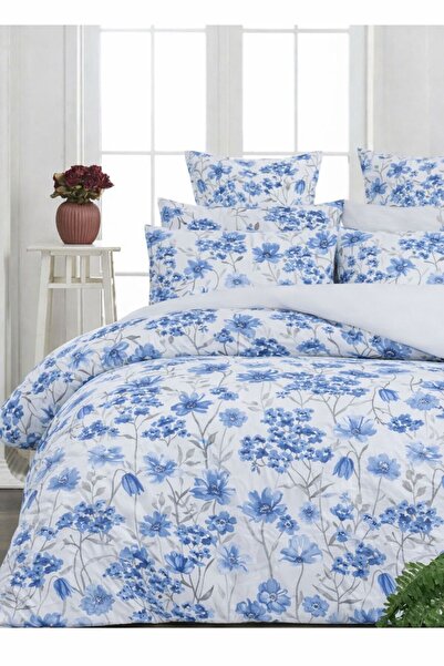 Sheri Home Tekstil Pure Blue Rose Çift Kişilik Nevresim Seti %100 Pamuk.888AN...