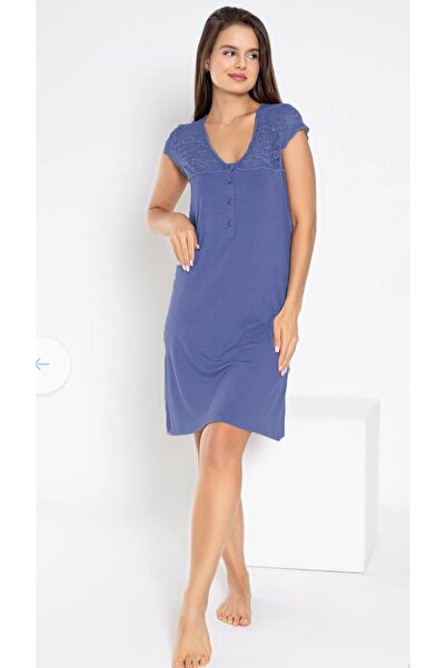 NightLove Women's Viscose Lace V-Neck Short Sleeve Tunic C840-816