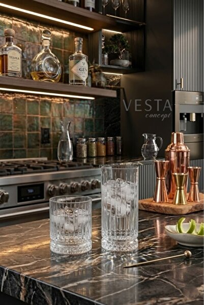 VESTA Concept 12-Piece Glass Set with Stylish Design and Elegant Cut Base - 6...