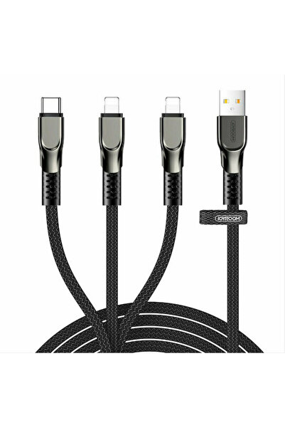 Joyroom Πλεγμένο καλώδιο USB σε 2x Lightning / Type-C Μαύρο 1.3μ (S-1335K4)