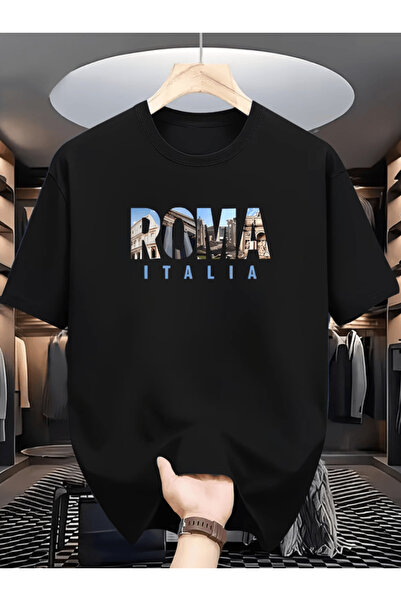 one button Tricou supradimensionat premium cu imprimeu Roma Italia