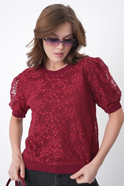 Park Karon 12058 Γυναικεία πλεκτή μπλούζα με λαιμόκοψη ποδηλάτου και λεπτομέρ...