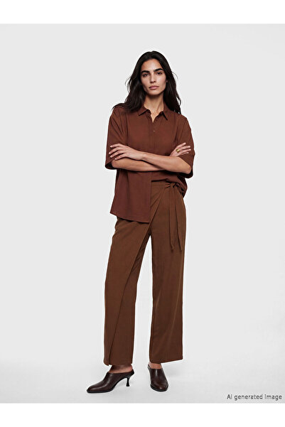 LC Waikiki Nevavm Wide Leg Women's Trousers with Tie Waist