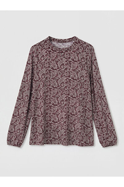LC Waikiki Güli̇s gi̇yi̇m's plum ruffled stand collar patterned blouse