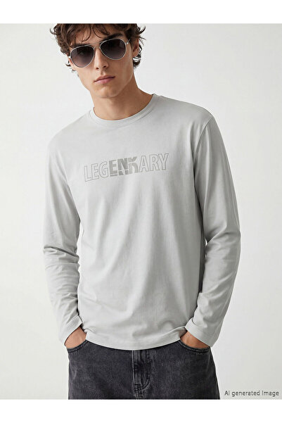LC Waikiki Trendlucky Men's Printed Sweatshirt with Oval Collar and Contrast