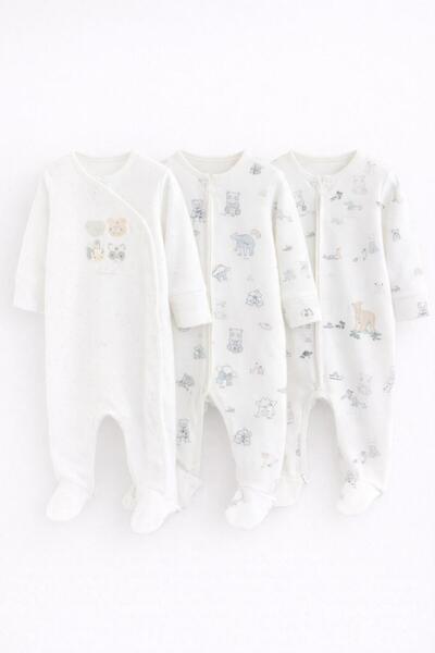 Next Baby Cotton White Animal 3-Piece Sleeping Set